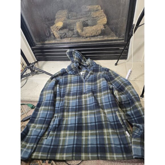 O'Neill Hoodie Mens Fleece Pullover Sweater Size L Plaid Long Sleeve 1/4 Zip - Picture 1 of 14